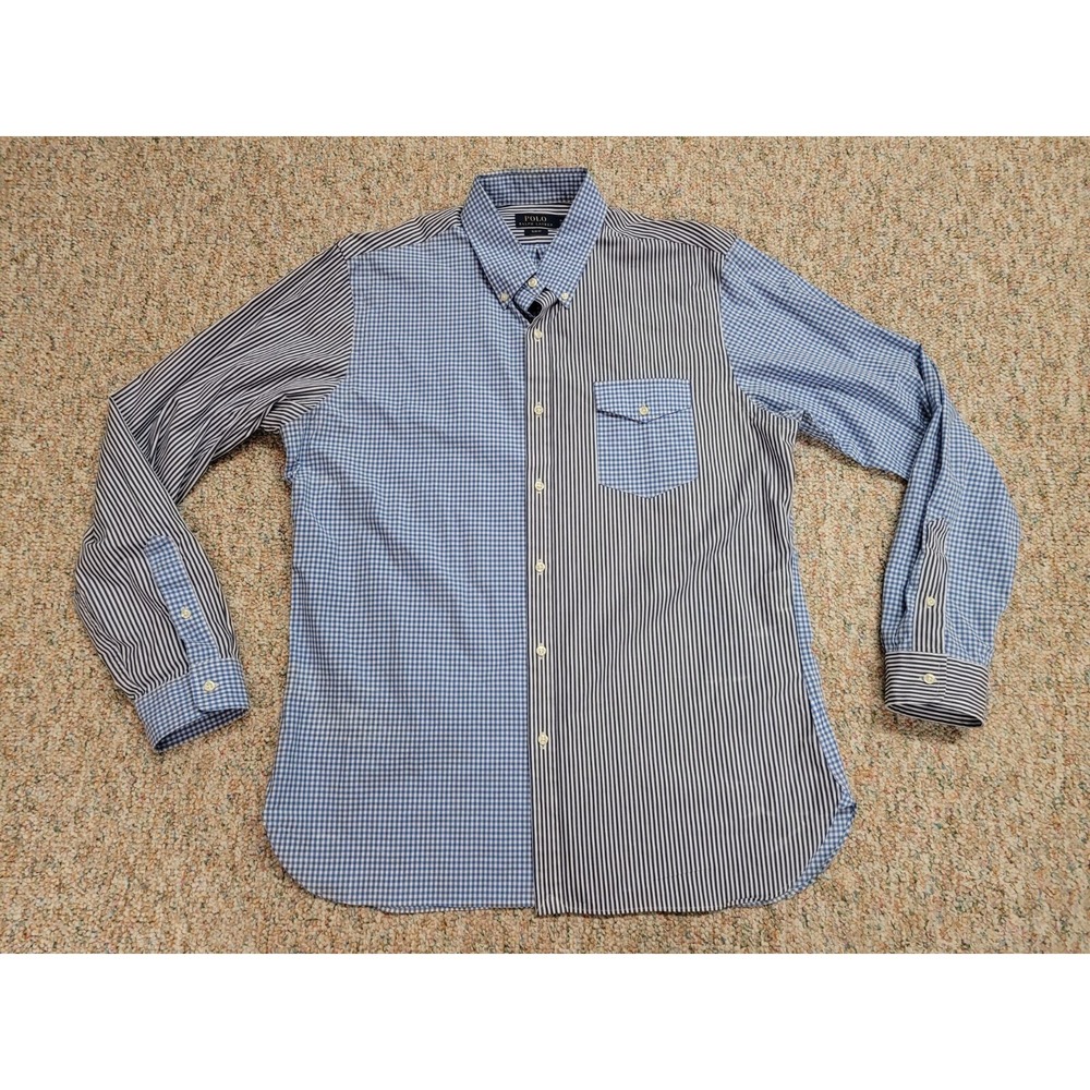 Polo Ralph Lauren Shirt Mens XL Blue Multi Pattern Gingham Slim Fit Button Down